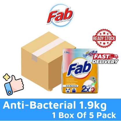 READY STOCK!!! FAB Detergent Laundry Powder (1.9kg/2kg) 1 Box Of 5 Pack