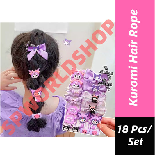 READY STOCK] 18Pcs Kuromi Hair Ties | High Elastic Bow Rubber Bands for Girls | Cute Ponytail Hair Accessories - CSW1048