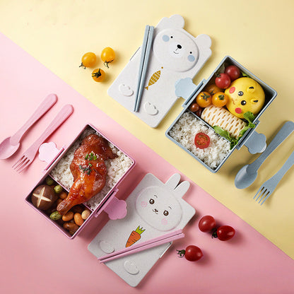 READY STOCK!!! Double Compartment Kids Cartoon Lunch Box | Airtight Leak-Proof Bento Box with Chopstick, Fork & Spoon |