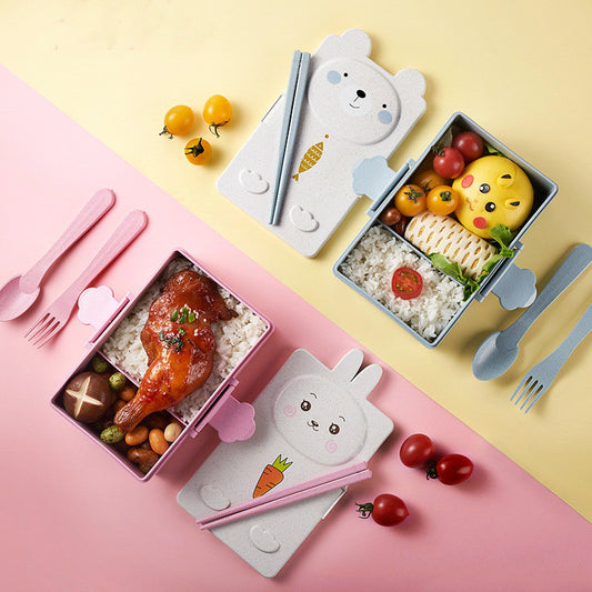 READY STOCK!!! Double Compartment Kids Cartoon Lunch Box | Airtight Leak-Proof Bento Box with Chopstick, Fork & Spoon |