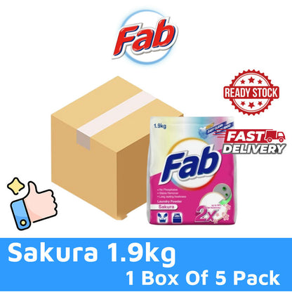 READY STOCK!!! FAB Detergent Laundry Powder (1.9kg/2kg) 1 Box Of 5 Pack