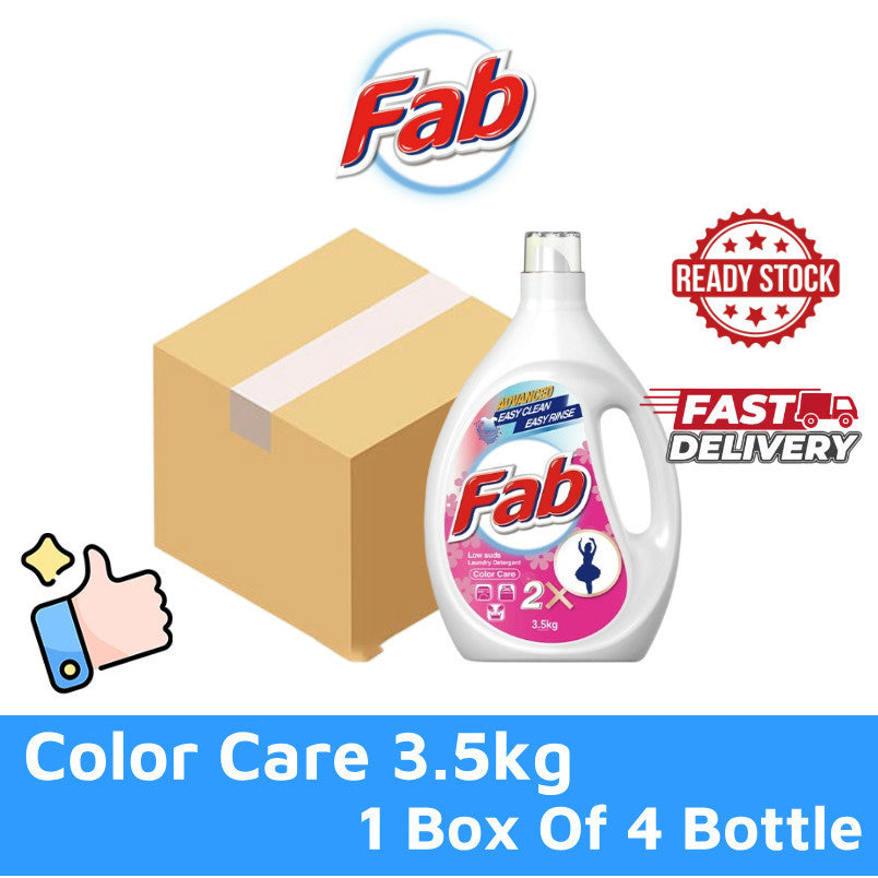READY STOCK!!! Fab Low Sud Laundry Detergent Liquid 3.2kg/3.5kg 1 Box Of 4 Bottle