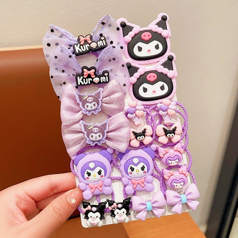 READY STOCK] 18Pcs Kuromi Hair Ties | High Elastic Bow Rubber Bands for Girls | Cute Ponytail Hair Accessories - CSW1048