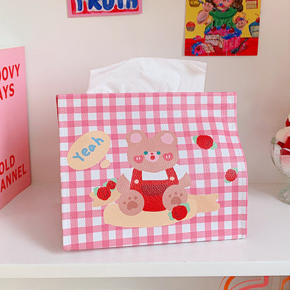 【ReadyStock】Korean Style Tissue Box Cute Cartoon Animal PU Desktop Tissue Storage Box Removable Tissue Box可爱卡通纸巾收纳盒
