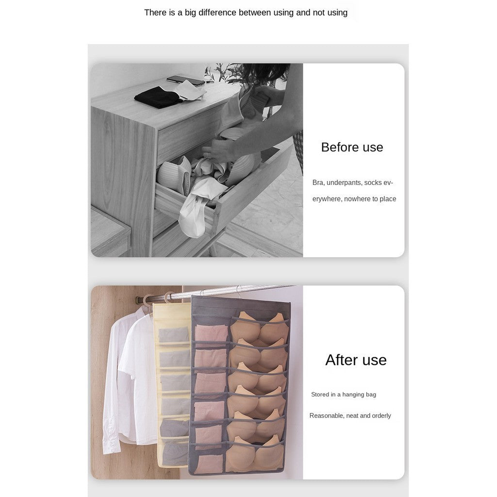 【READY STOCK】Double-Sided Hanging Bra Storage Bag | Wall-Mounted Underwear Organizer 内衣袜子收纳挂袋
