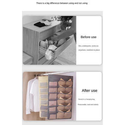 【READY STOCK】Double-Sided Hanging Bra Storage Bag | Wall-Mounted Underwear Organizer 内衣袜子收纳挂袋
