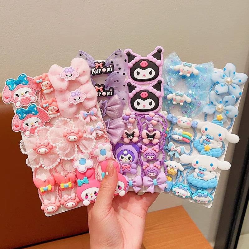 READY STOCK] 18Pcs Kuromi Hair Ties | High Elastic Bow Rubber Bands for Girls | Cute Ponytail Hair Accessories - CSW1048