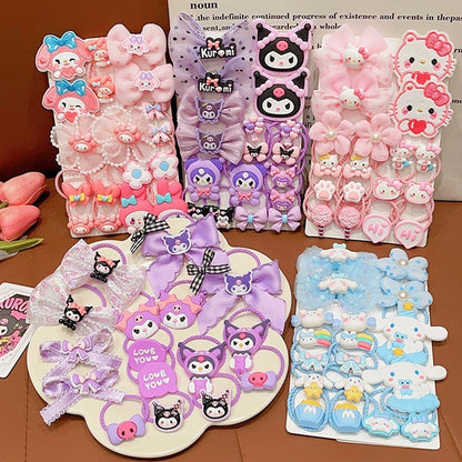 READY STOCK] 18Pcs Kuromi Hair Ties | High Elastic Bow Rubber Bands for Girls | Cute Ponytail Hair Accessories - CSW1048