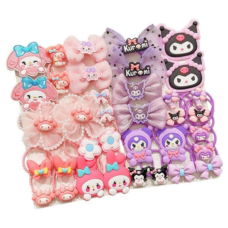 READY STOCK] 18Pcs Kuromi Hair Ties | High Elastic Bow Rubber Bands for Girls | Cute Ponytail Hair Accessories - CSW1048