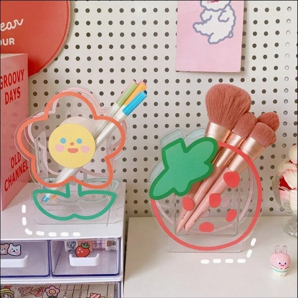 Cute Pen Holder Creative Desktop Organizer Cartoon Acrylic Transparent Office Stationery Storage Box 亚克力卡通文具收纳筒
