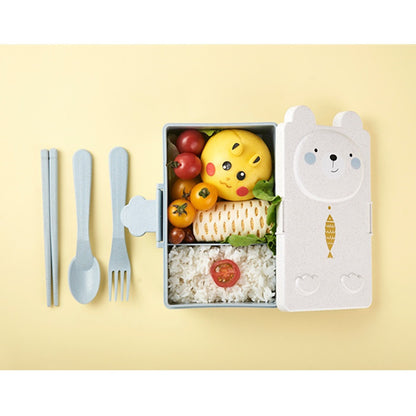READY STOCK!!! Double Compartment Kids Cartoon Lunch Box | Airtight Leak-Proof Bento Box with Chopstick, Fork & Spoon |