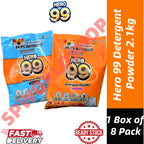 [READY STOCK] HERO 99 Detergent Powder 2.1KG | Powerful Stain Removal | Fresh Scent Laundry Detergent 1 Box 8 Pack