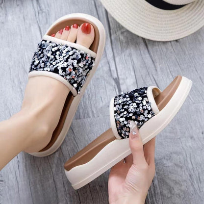 (READYSTOCK) Sequin flip-flops Europe Station muffin platform style beach shoes wear casual flip-flops 808-C11 亮片厚底人字拖