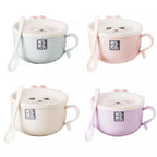 READY STOCK!!! Stainless Steel Instant Noodles Bowl | Double-Layer Anti-Scalding Bowl with Cute Bunny Lid  Spoon  不锈钢泡面碗