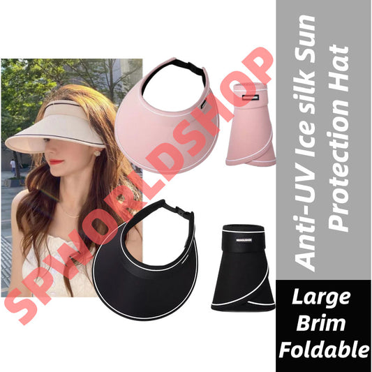 READY STOCK Ice silk Sun Protection Beach Cap For Women Summer Outdoor Foldable Can Be Stored Sun Hat 夏季防晒遮阳冰丝帽