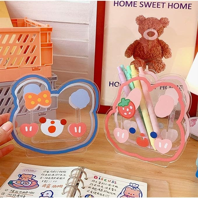 Cute Pen Holder Creative Desktop Organizer Cartoon Acrylic Transparent Office Stationery Storage Box 亚克力卡通文具收纳筒