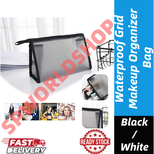 【READY STOCK】Portable PVC Travel Toiletry Bag | Waterproof Grid Makeup Organizer Bag 旅行携手洗漱包