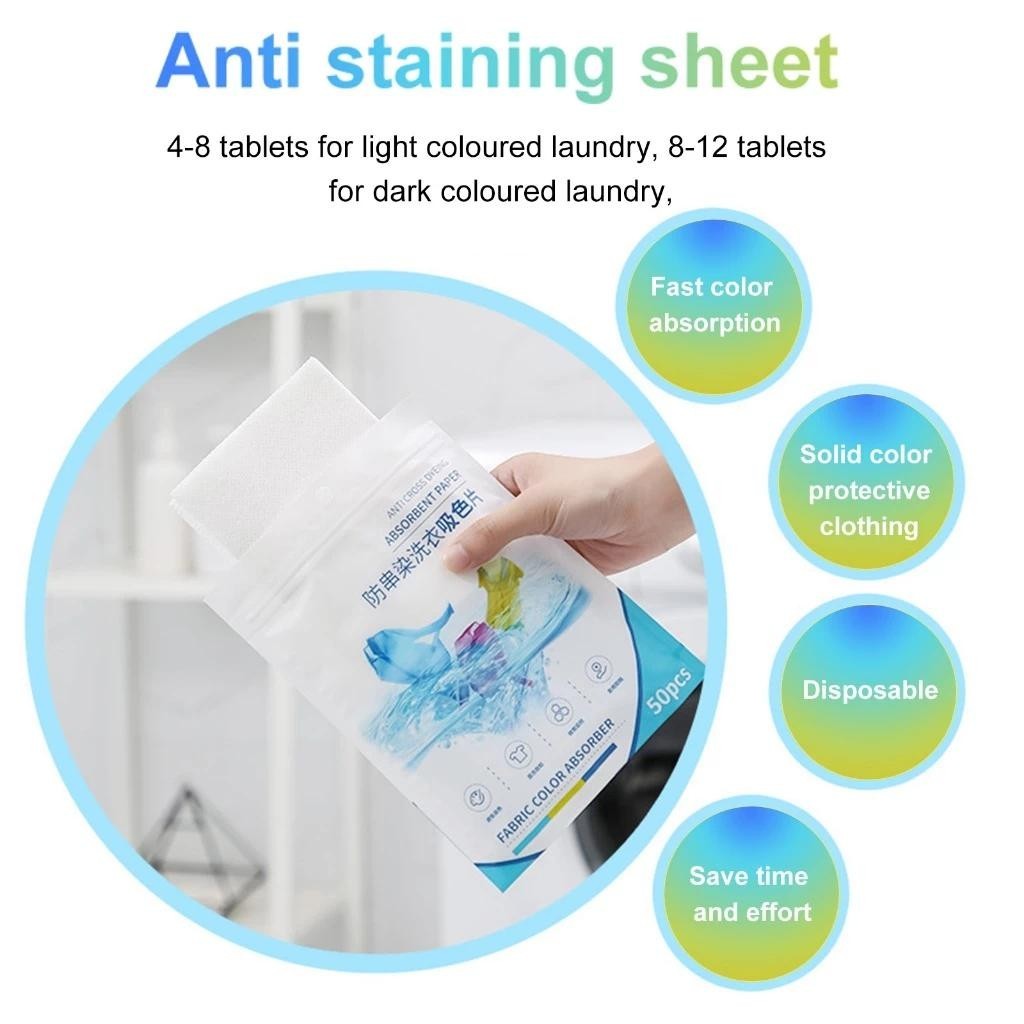 READY STOCK 50pcs Anti Dye Sheet Mix Color Proof Absorption Sheet Anti Dyed Cloth Laundry Paper 防串染洗衣吸色片