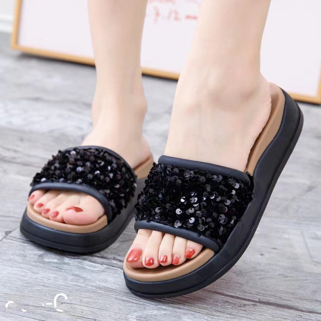 (READYSTOCK) Sequin flip-flops Europe Station muffin platform style beach shoes wear casual flip-flops 808-C11 亮片厚底人字拖