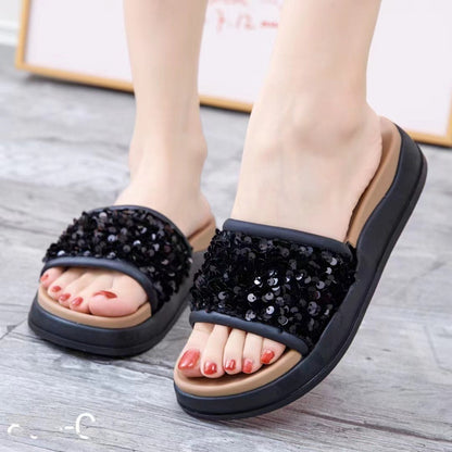 (READYSTOCK) Sequin flip-flops Europe Station muffin platform style beach shoes wear casual flip-flops 808-C11 亮片厚底人字拖
