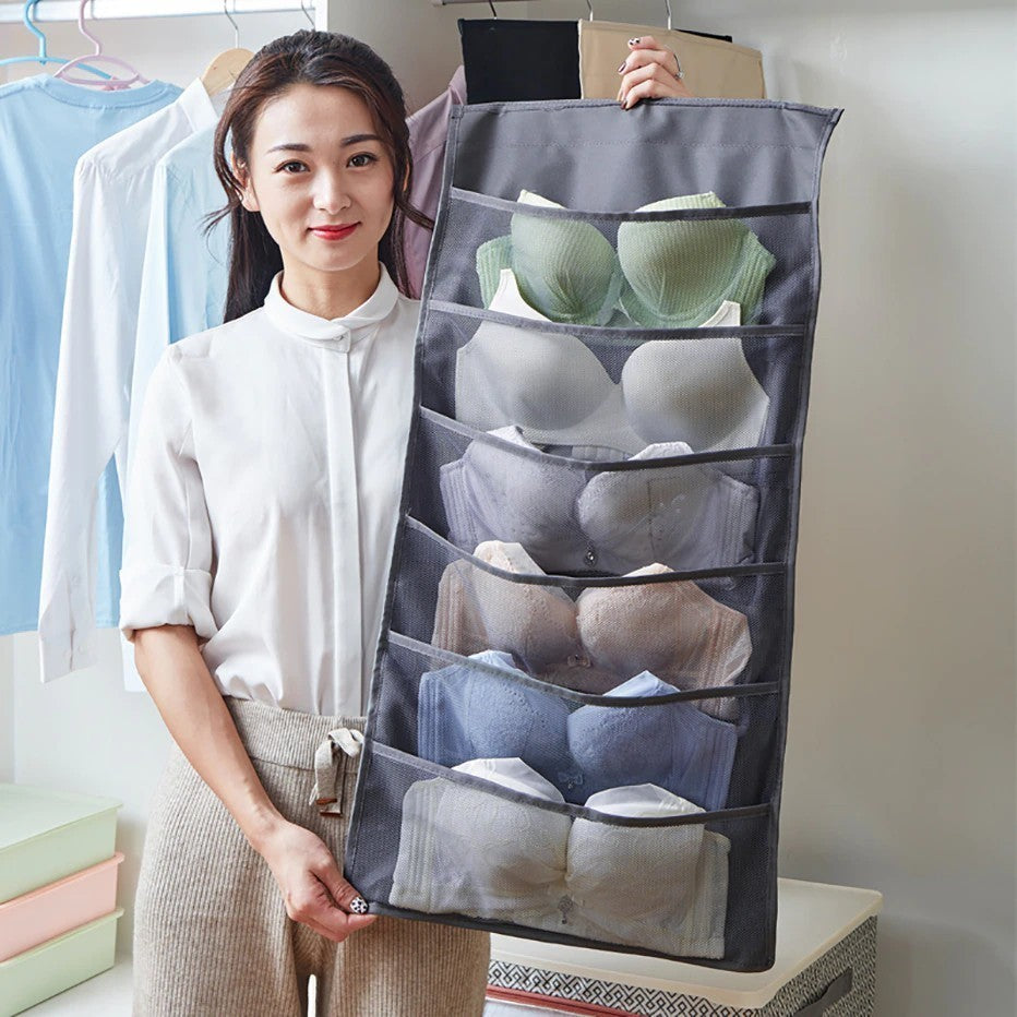 【READY STOCK】Double-Sided Hanging Bra Storage Bag | Wall-Mounted Underwear Organizer 内衣袜子收纳挂袋