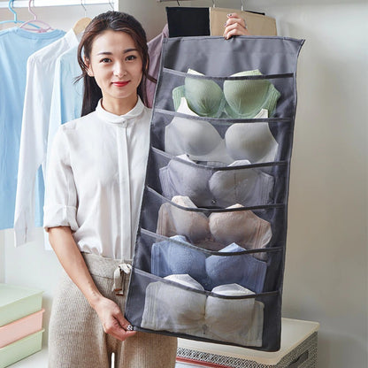 【READY STOCK】Double-Sided Hanging Bra Storage Bag | Wall-Mounted Underwear Organizer 内衣袜子收纳挂袋