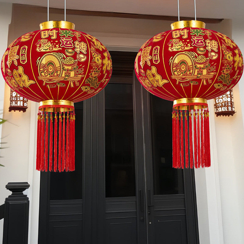 2025 New Spring Festival Door Lantern Hangings, A Pair of Long Pole Red Flocked Lanterns 2025新款春节大门院子灯笼挂饰长杆灯笼过年大红植绒灯笼一对