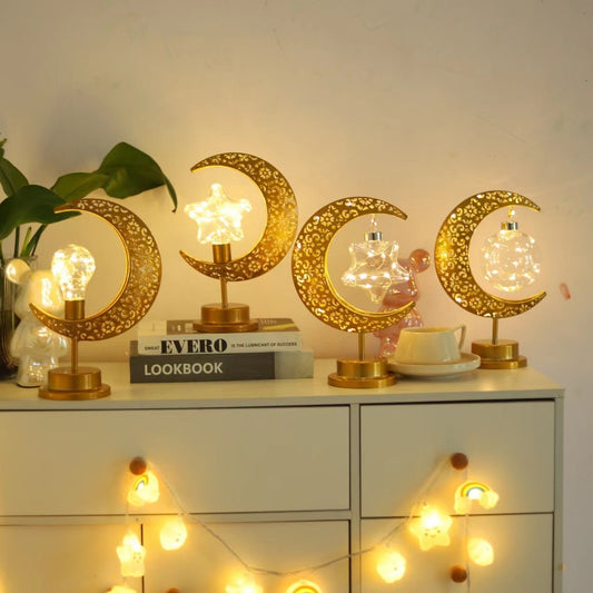 Ramadan Moon Star Light Gold EID Mubarak Ornaments Table Decor 2025 Eid Celebrate Adha Gifts Muslim Desktop Home Decor