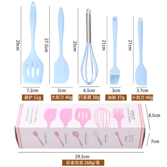 READY STOCK!!! 5Pcs Silicone Kitchen Utensils Set Including 3 Brushes and 1 Small Brush Baking Tools 硅胶烘焙工具套装