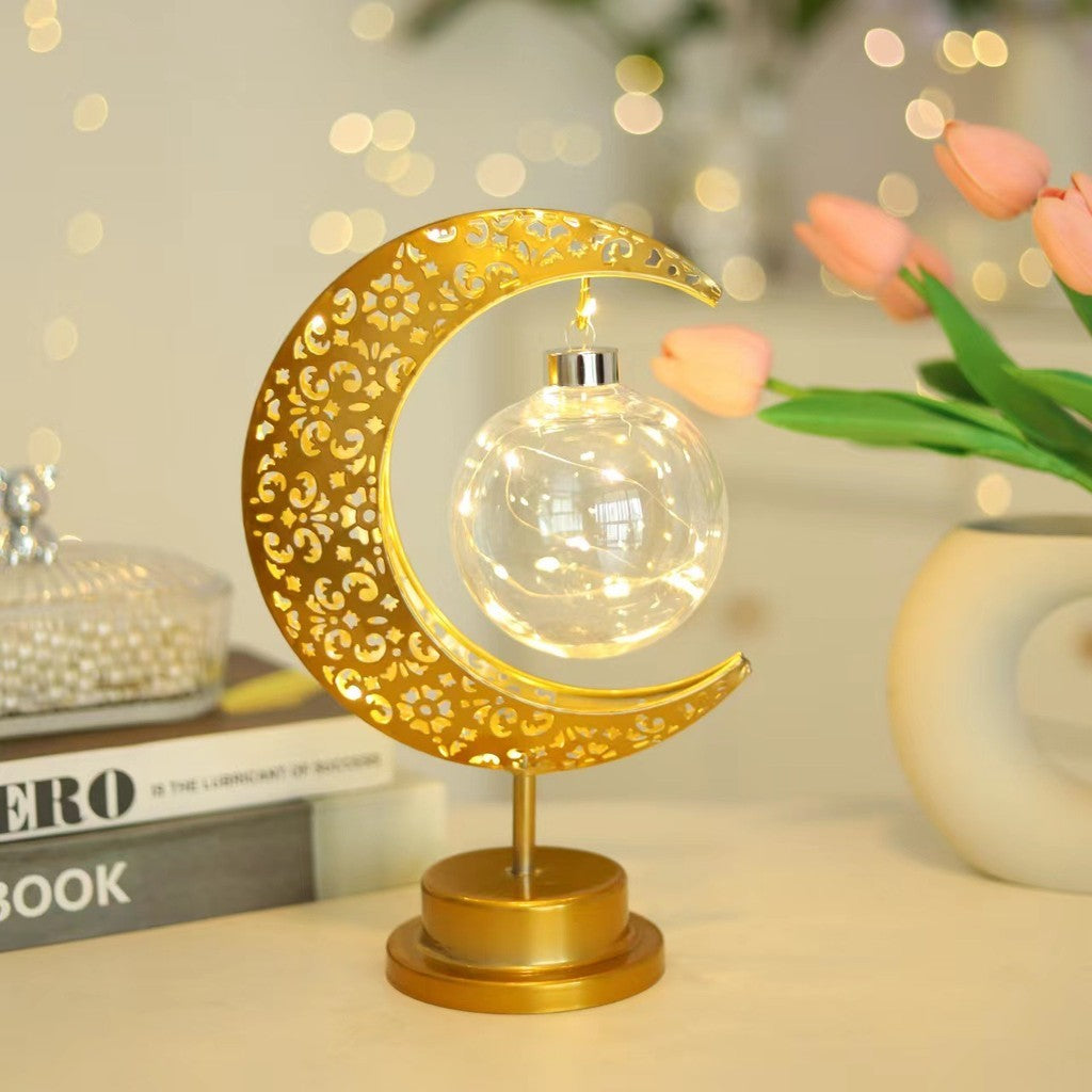 Ramadan Moon Star Light Gold EID Mubarak Ornaments Table Decor 2025 Eid Celebrate Adha Gifts Muslim Desktop Home Decor