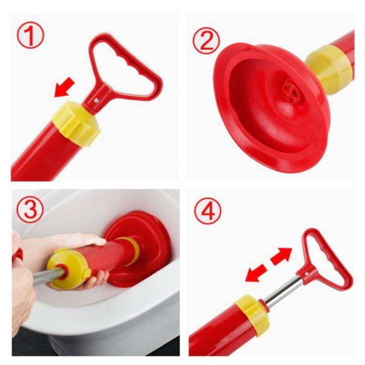 READY STOCK! Multi Drain Buster Plunger Powerful Sink Toilet Clog Sucker w/ 2 Suckers Red 马桶强力疏通器