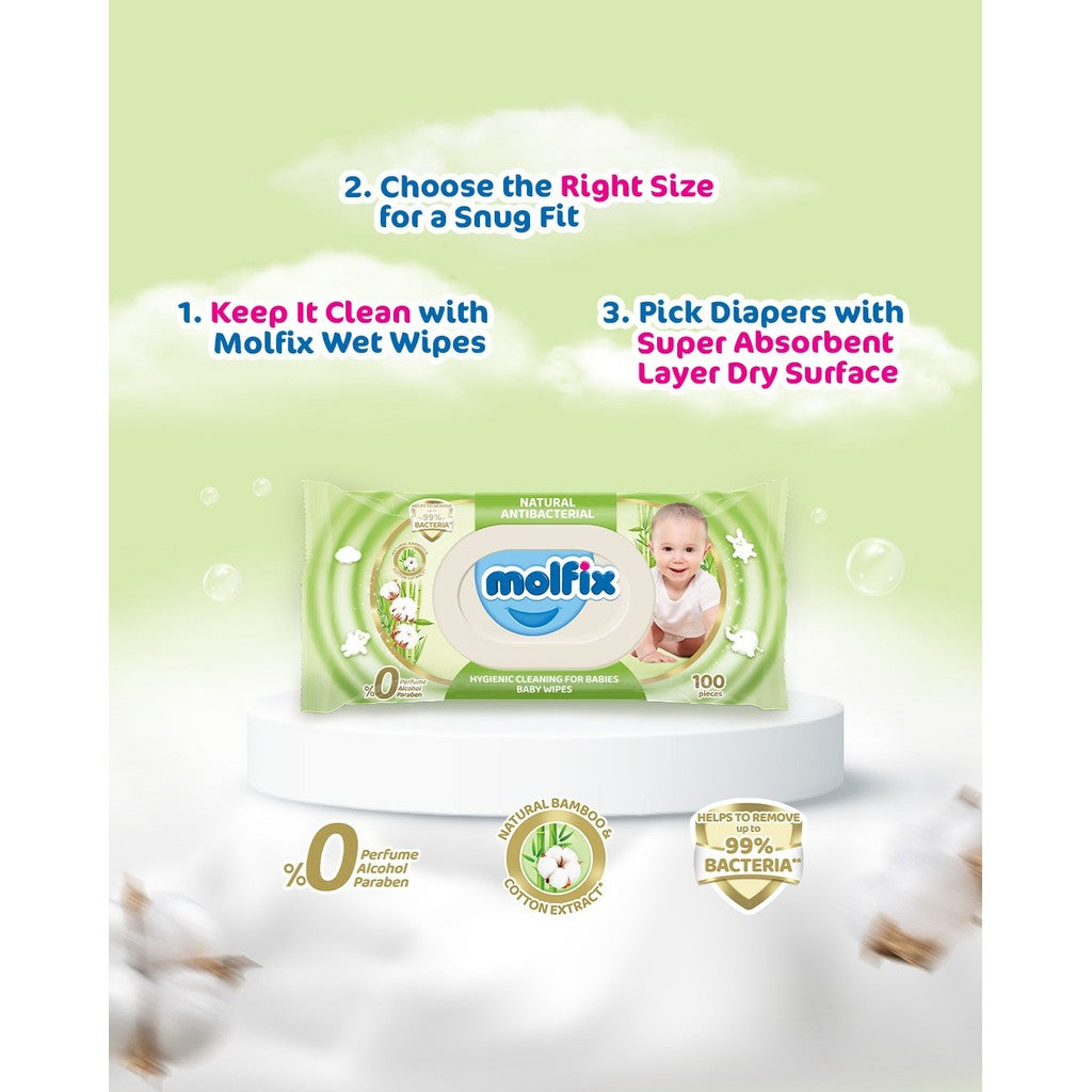 READY STOCK!!! Molfix Natural Baby Wet Wipes | Gentle & Safe Baby Wipes | Alcohol-Free Hypoallergenic Wet Tissue 天然婴儿湿巾