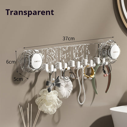 【READY STOCK】Wall-Mounted Rotating Suction Cup Hook | No-Drill Multi-Hook Hanger for Kitchen Bathroom Storage | 强力吸盘联排挂钩