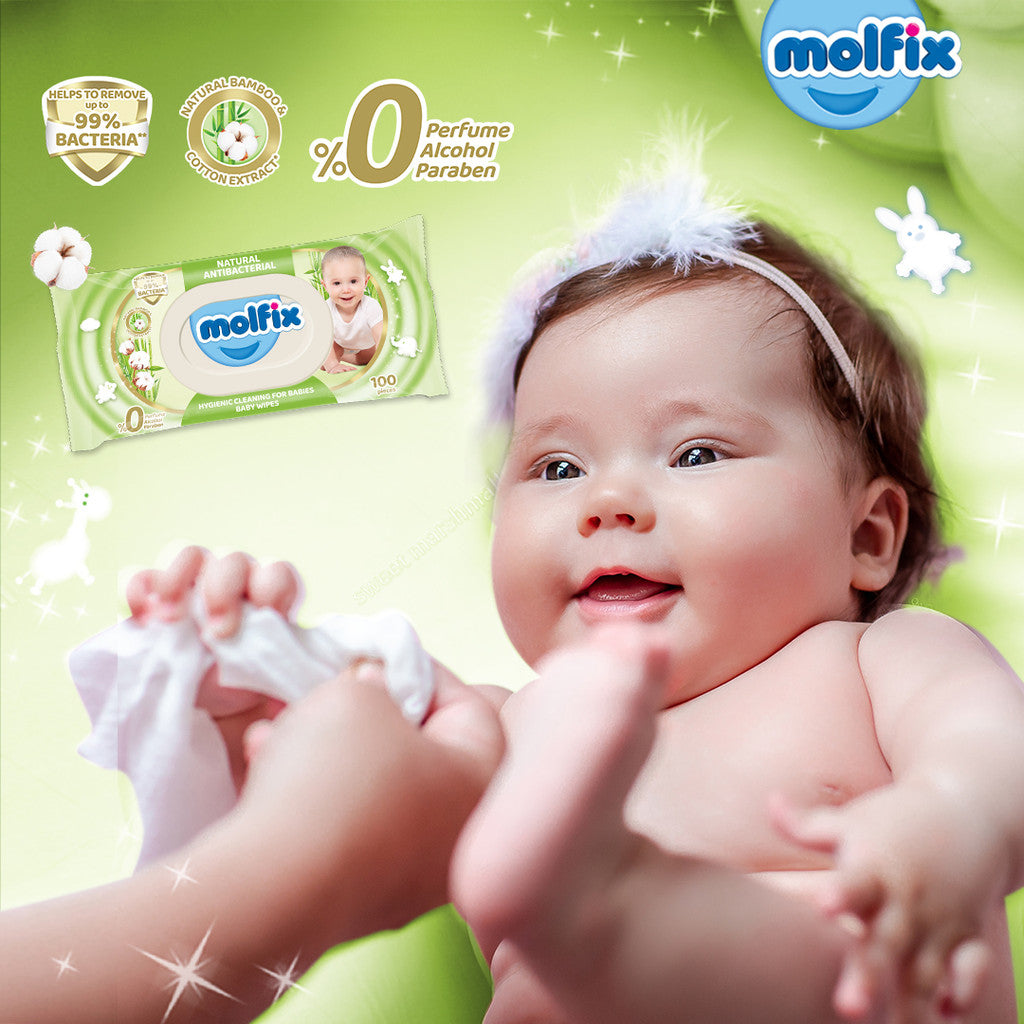 MOLFIX NATURAL | 天然婴儿湿巾：无酒精、防过敏、弱酸性 | 新生儿手口通用 Gentle & Safe Baby Wet Wipes | Alcohol-Free & Hypoallergenic Formula