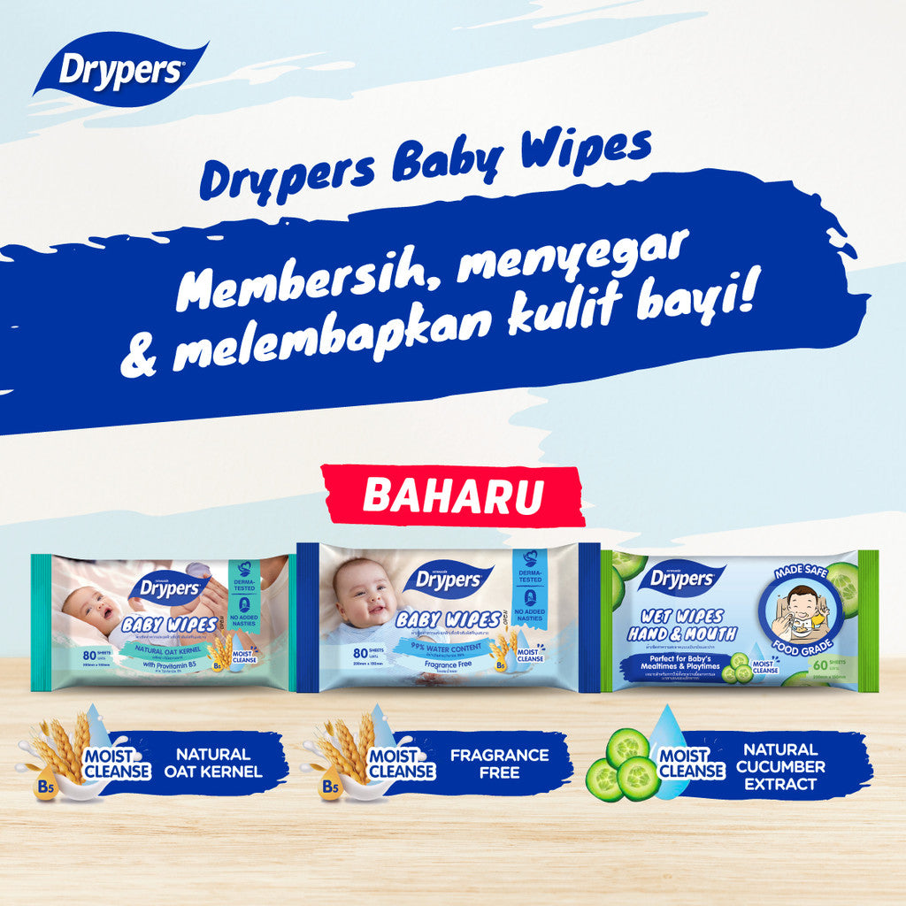 READY STOCK!!! Drypers Baby Wipes 2x30s | Gentle & Soft Baby Wet Wipes | Hypoallergenic Safe for Newborns 婴儿湿纸巾