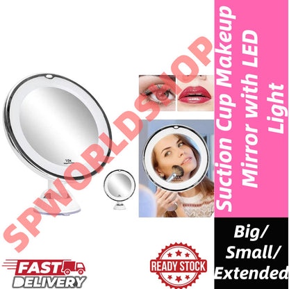 READY STOCK!!! Suction Cup Makeup Mirror with LED Light | Portable & Brightness Adjustable Makeup Mirror 吸盘式化妆镜 带LED补光灯