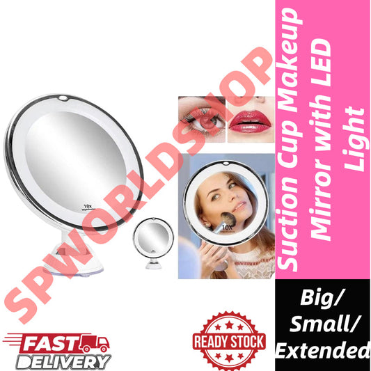 READY STOCK!!! Suction Cup Makeup Mirror with LED Light | Portable & Brightness Adjustable Makeup Mirror 吸盘式化妆镜 带LED补光灯
