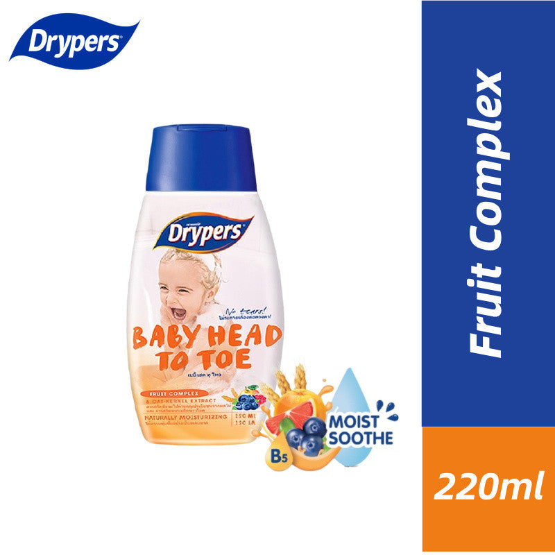READY STOCK!!! Drypers Baby Head To Toe Wash | Gentle Baby Bath & Shampoo | Hypoallergenic Newborn Body Wash 220ml 婴儿洗护液