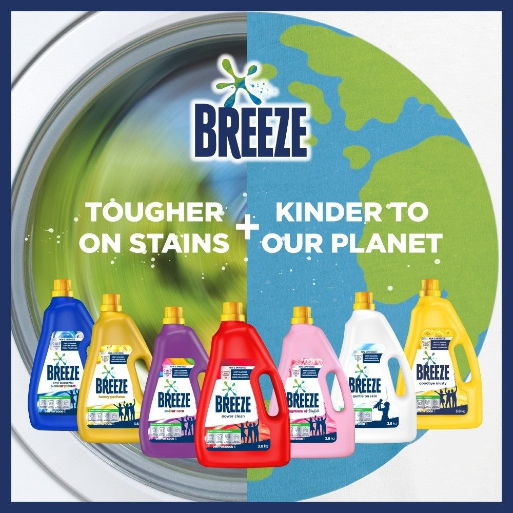 BREEZE Detergent Liquid 3.6kg | Fragrance of Comfort Power Clean | Professional Colour Care & 99.9% Stain Removal 3.6kg 大容量洗衣液 强力去渍 护色