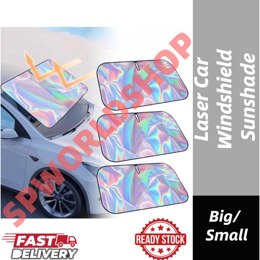READY STOCK!!! Car Sunshade Reflective Laser Windshield Sun Shade UV Protection Foldable Sun Block Cover 镭射汽车遮阳挡
