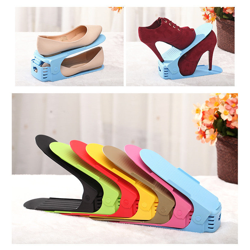 ADJUSTABLE SLOTS | 可调节分层鞋架：一站式鞋柜收纳方案 (1pcs) Non-Slip Space Saving Shoe Holder | Versatile Closet Organizer
