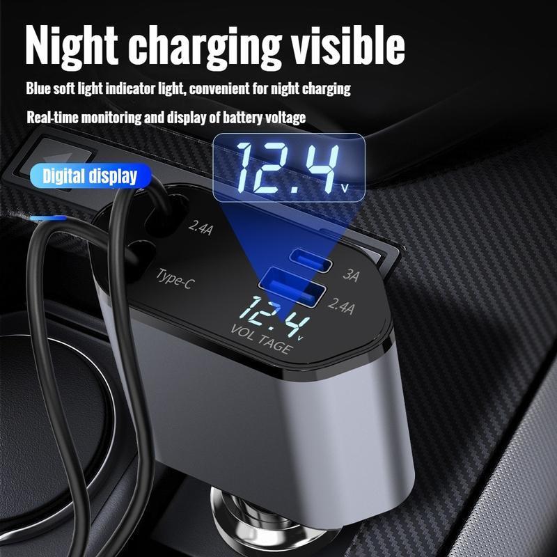 120W MAX PRO | 伸缩式超级快充：Type-C 双口输出 | 适配华为/iPhone/安卓 120W Super Fast Retractable Car Charger | Dual Port Intelligent Power