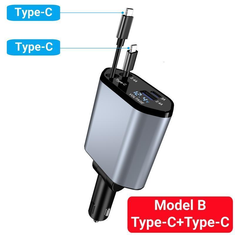 120W MAX PRO | 伸缩式超级快充：Type-C 双口输出 | 适配华为/iPhone/安卓 120W Super Fast Retractable Car Charger | Dual Port Intelligent Power