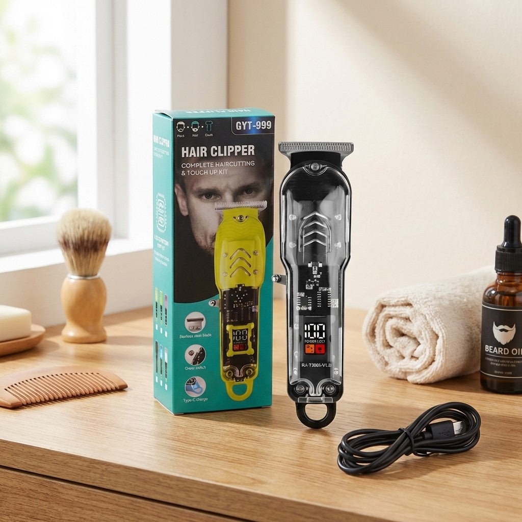 YX-999 PRO CLIPPER | 专业电动剪发器：LED 屏显 + USB 快充 | 低噪强劲动力 Professional LED Hair Clipper | High-Speed Motor & Low Noise Operation