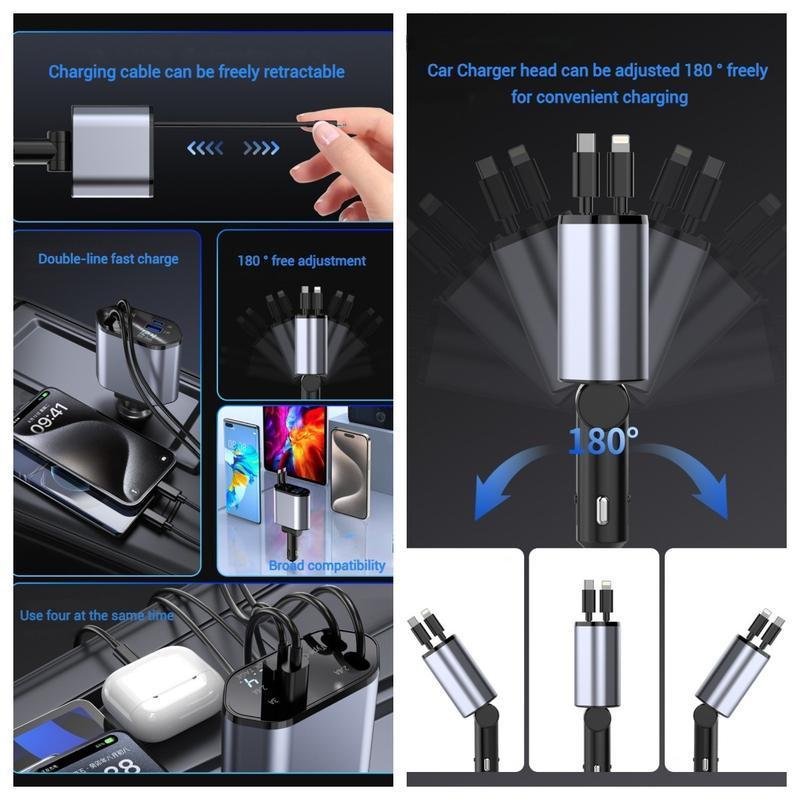 120W MAX PRO | 伸缩式超级快充：Type-C 双口输出 | 适配华为/iPhone/安卓 120W Super Fast Retractable Car Charger | Dual Port Intelligent Power