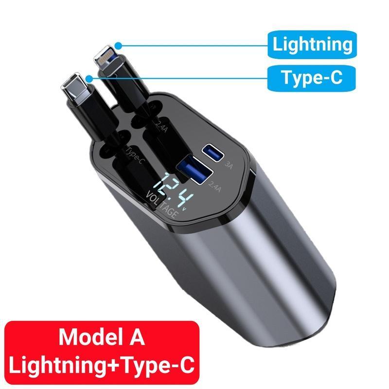 120W MAX PRO | 伸缩式超级快充：Type-C 双口输出 | 适配华为/iPhone/安卓 120W Super Fast Retractable Car Charger | Dual Port Intelligent Power