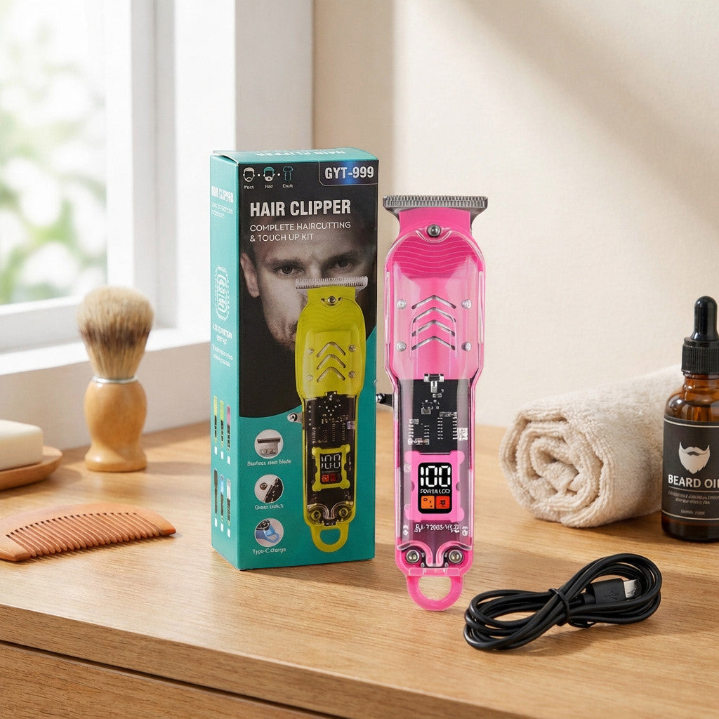 YX-999 PRO CLIPPER | 专业电动剪发器：LED 屏显 + USB 快充 | 低噪强劲动力 Professional LED Hair Clipper | High-Speed Motor & Low Noise Operation