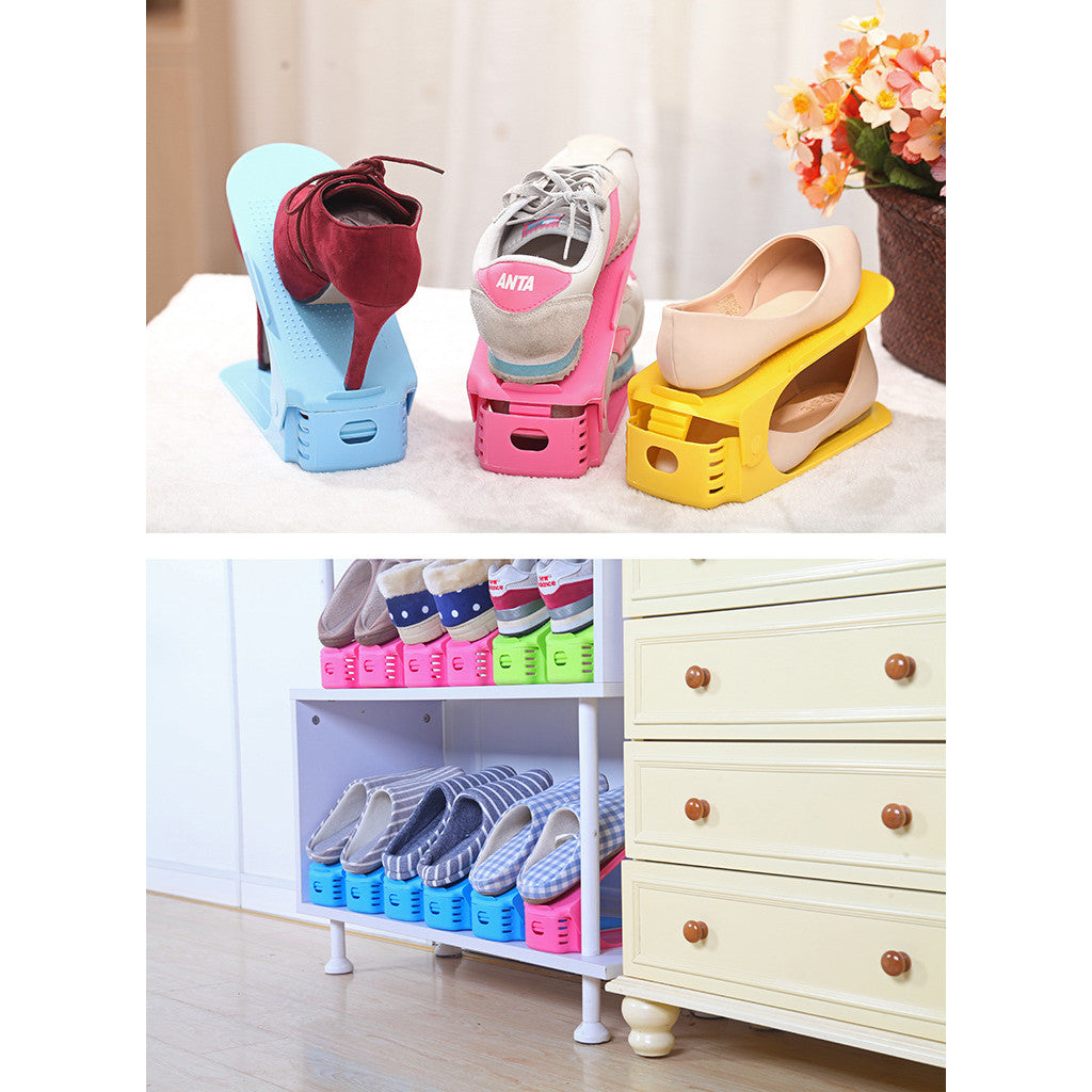ADJUSTABLE SLOTS | 可调节分层鞋架：一站式鞋柜收纳方案 (1pcs) Non-Slip Space Saving Shoe Holder | Versatile Closet Organizer