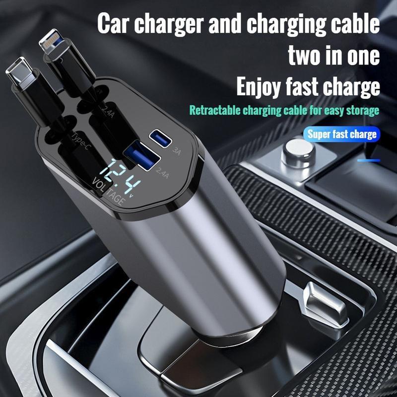 120W MAX PRO | 伸缩式超级快充：Type-C 双口输出 | 适配华为/iPhone/安卓 120W Super Fast Retractable Car Charger | Dual Port Intelligent Power
