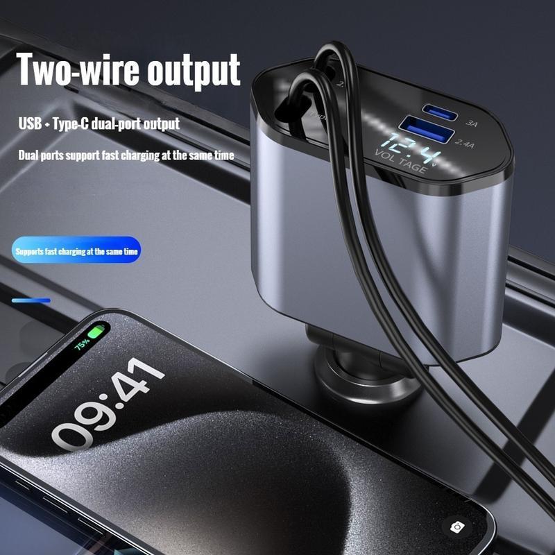 120W MAX PRO | 伸缩式超级快充：Type-C 双口输出 | 适配华为/iPhone/安卓 120W Super Fast Retractable Car Charger | Dual Port Intelligent Power